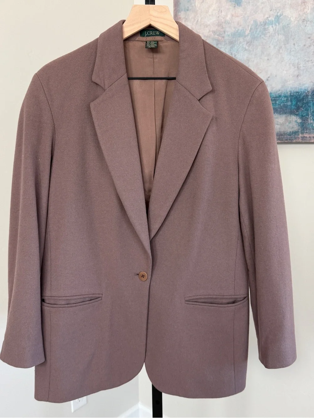 Vintage 90s J. Crew Wool Cashmere Blazer Brown Oversized Longline Jacket 4